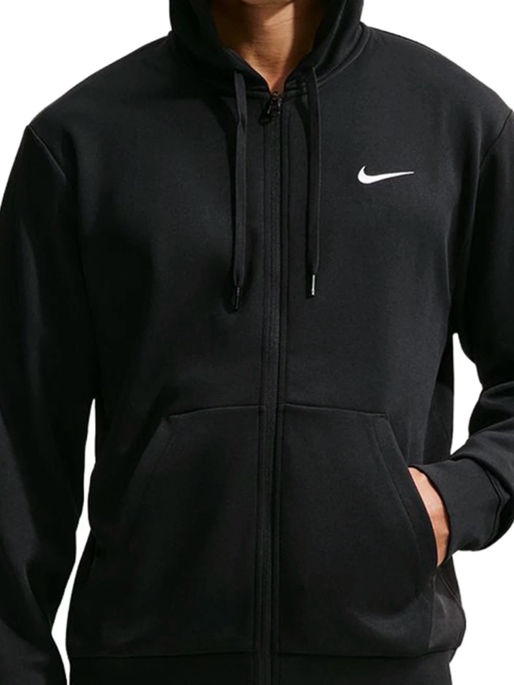 Nike Black Full-Zip Hooded Windbreaker with White Swoosh